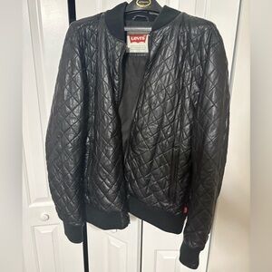 Levi's Vintage Quilted Black Bomber Jacket Faux Leather Size XL